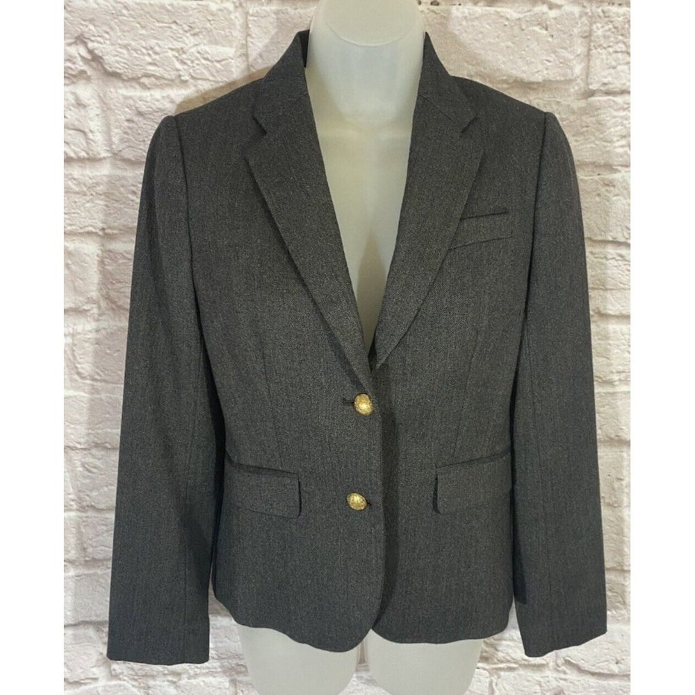 EUC J‎ Crew Schoolboy Blazer Womens 0 Embellished Gold Button Wool Jacket 9482
